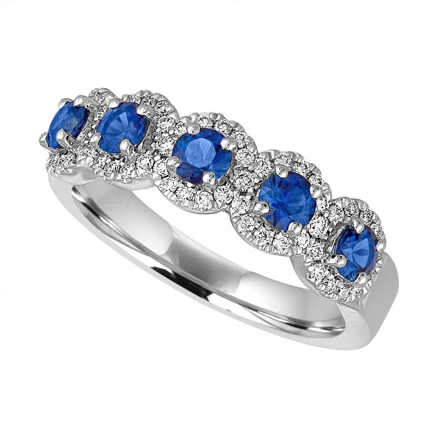 View Five Stone Round Sapphire And Diamond Halo Band