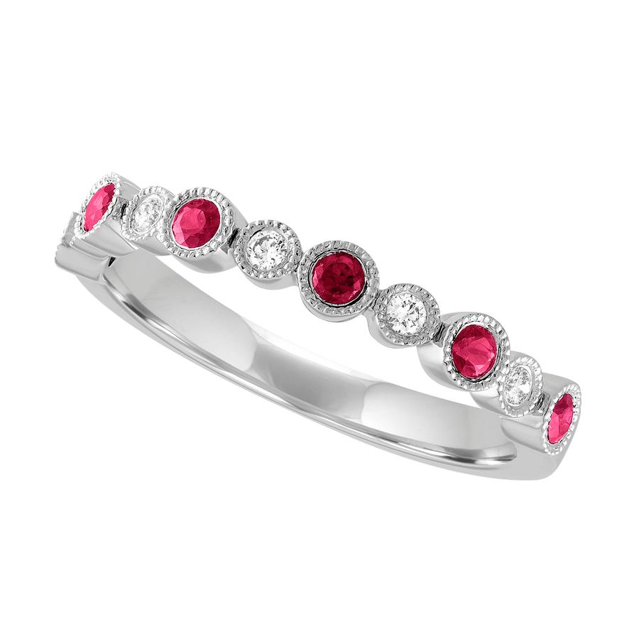 View Round Diamond and Ruby Fashion Band