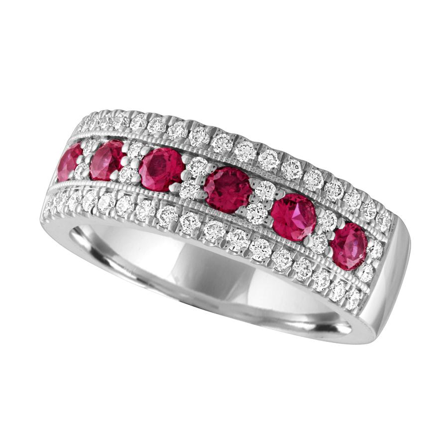 View Round Diamond Fashion Band with Ruby Center Row