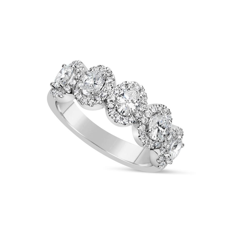 View Five Stone Oval Diamond Halo Band 