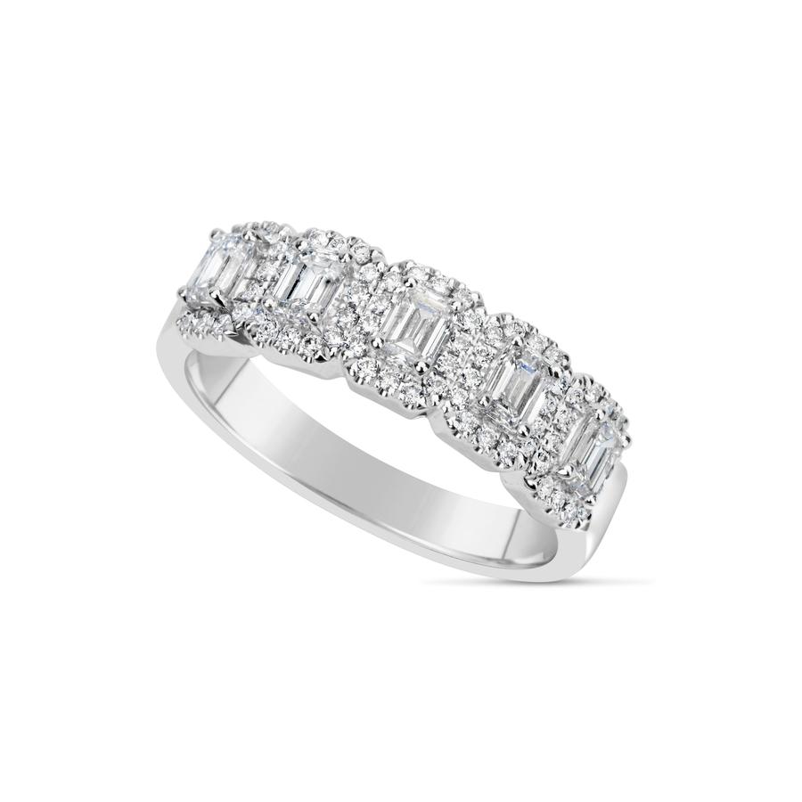 View Five Stone Emerald Cut Diamond Halo Band