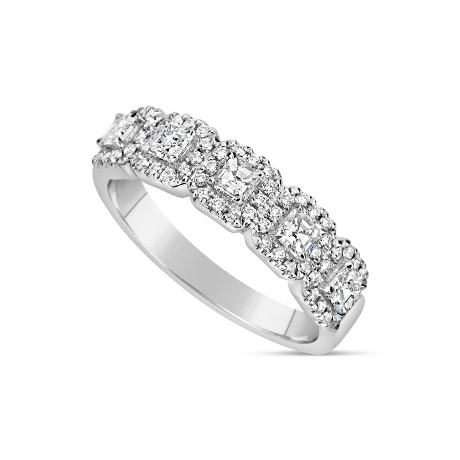 View Five Stone Ascher Cut Diamond Halo Band