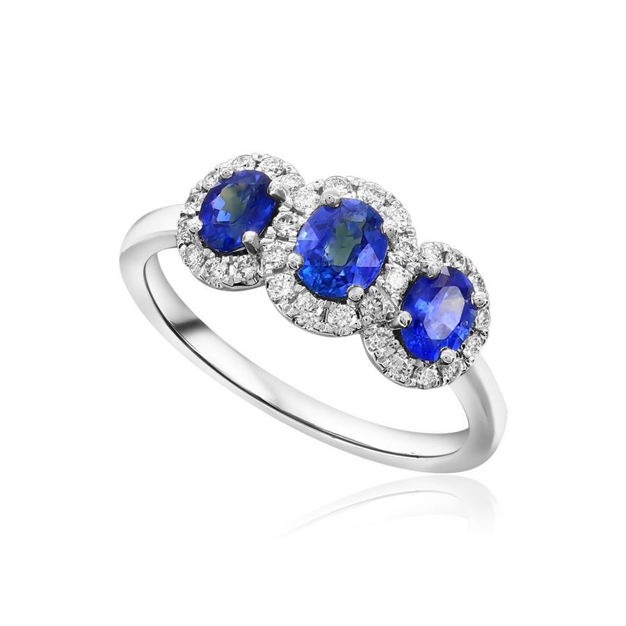 View Oval Sapphire and Round Diamond Band