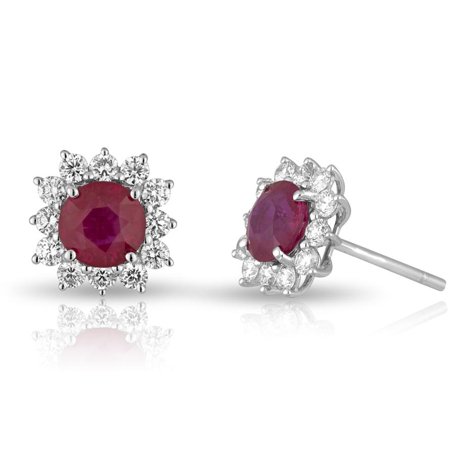 View Ruby & Round Diamond Princess Di Style Earrings