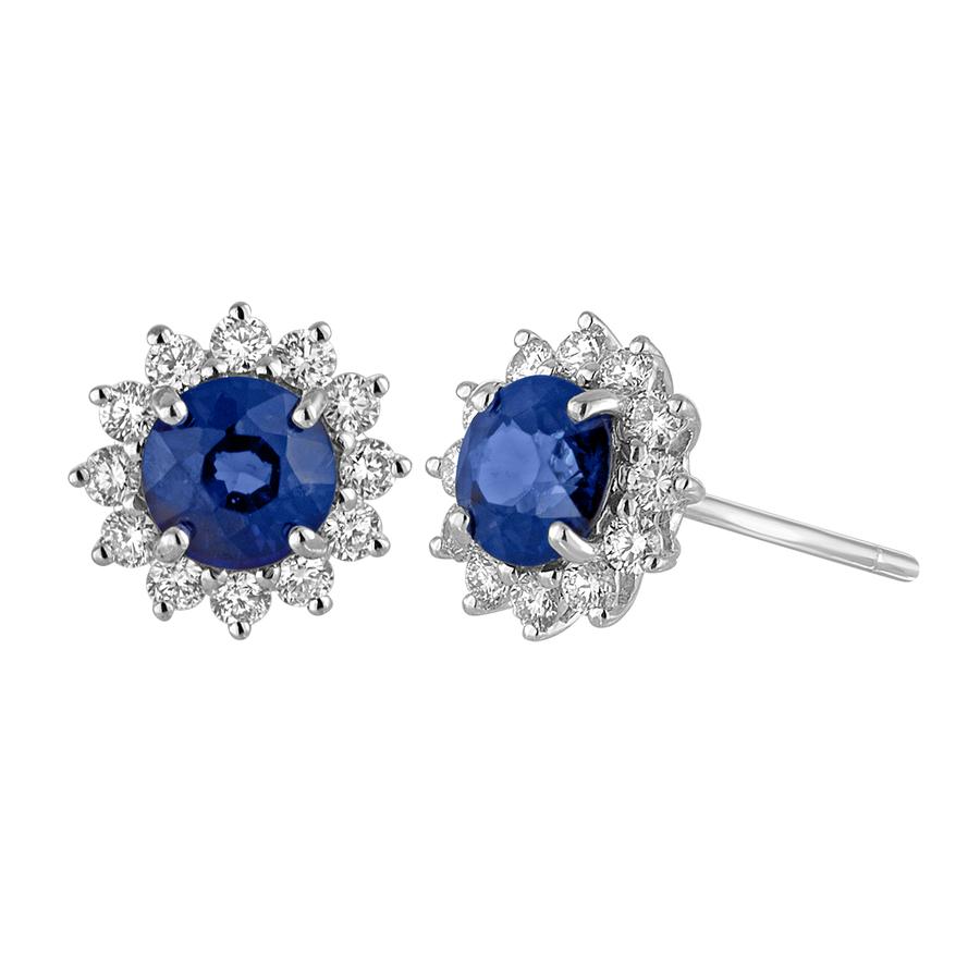 View Sapphire & Round Diamond Princess Di Style Earrings