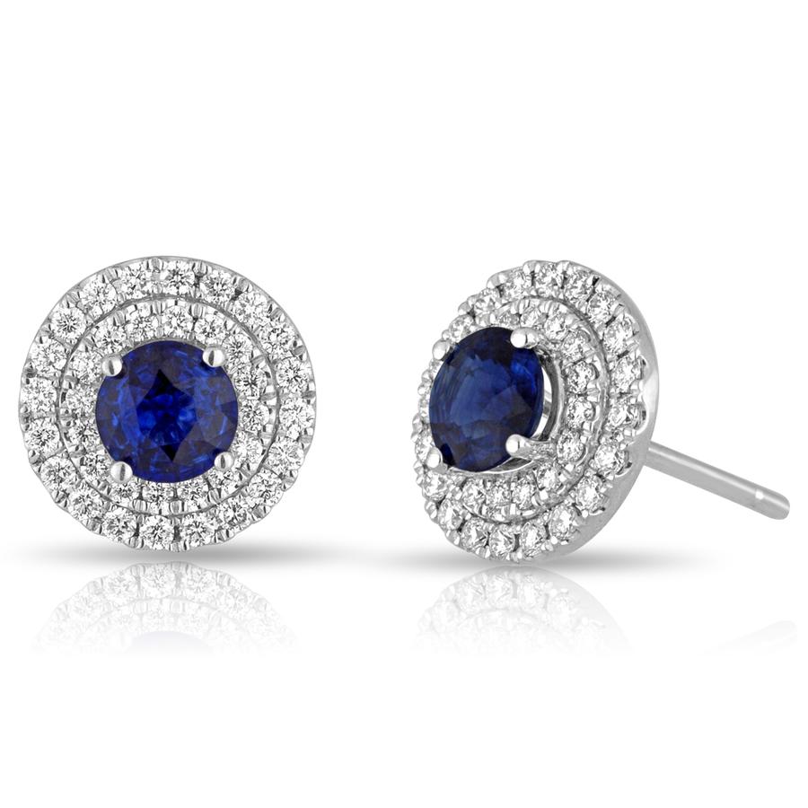 View Sapphire & Round Diamond Double Halo Earrings