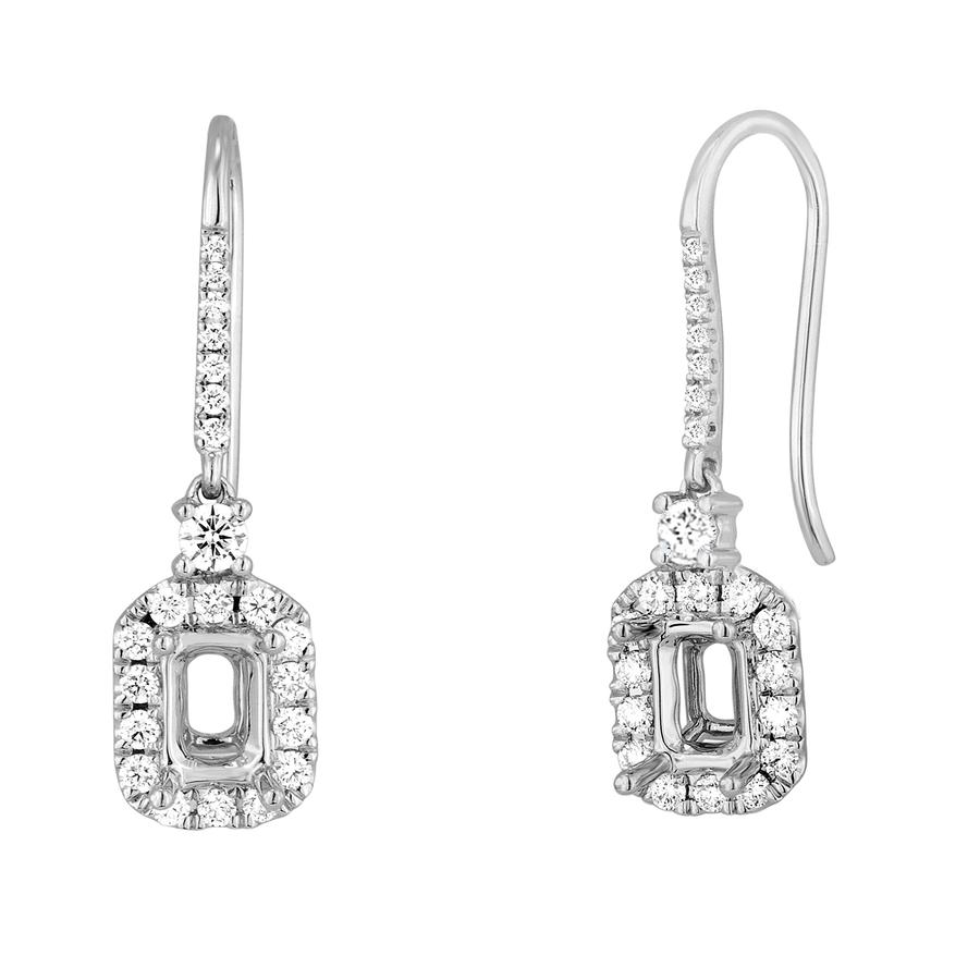 View Emerald Cut Diamond Halo Drop Earrings