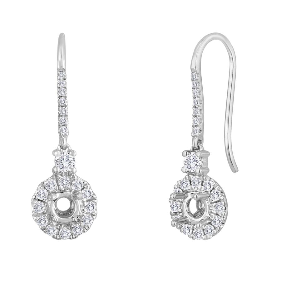 View Round Diamond Halo Drop Earrings.