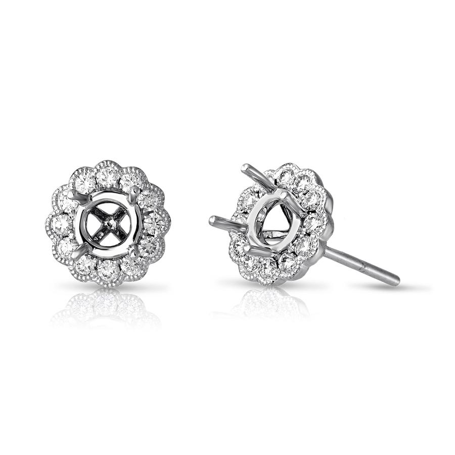 View Bezel Set Round Diamond Earrings with Milgrain Edging