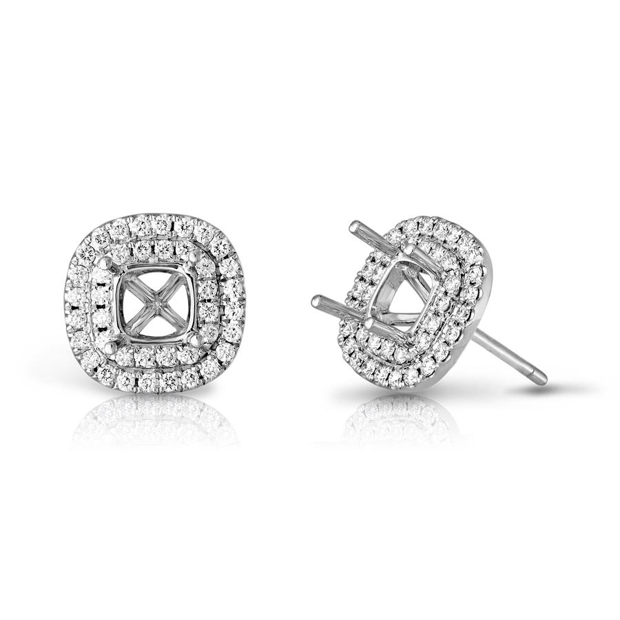 View Double Halo Cushion Frame Diamond Earrings