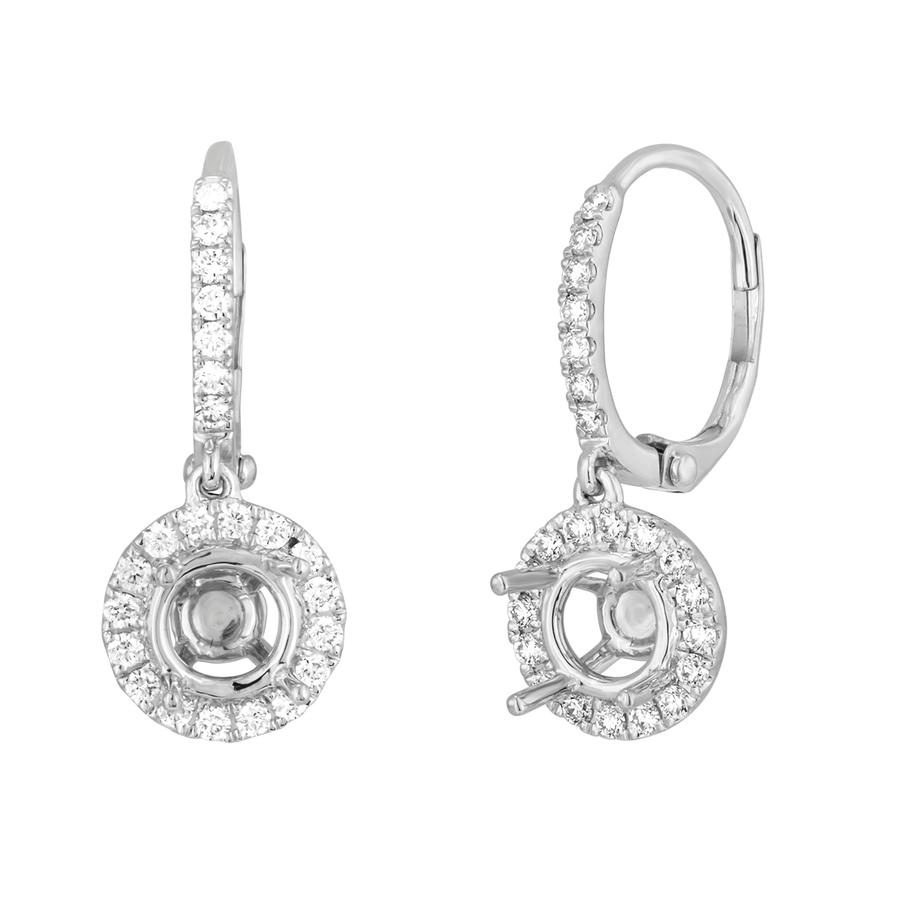 View Round Diamond Halo Drop Earrings