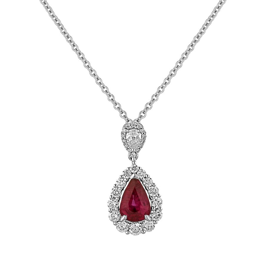 View Pear Shape Ruby and Diamond Drop Pendant