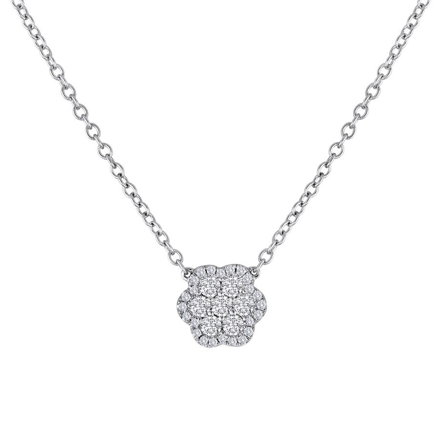 View Round Diamond Flower Pendant with Attached Chain