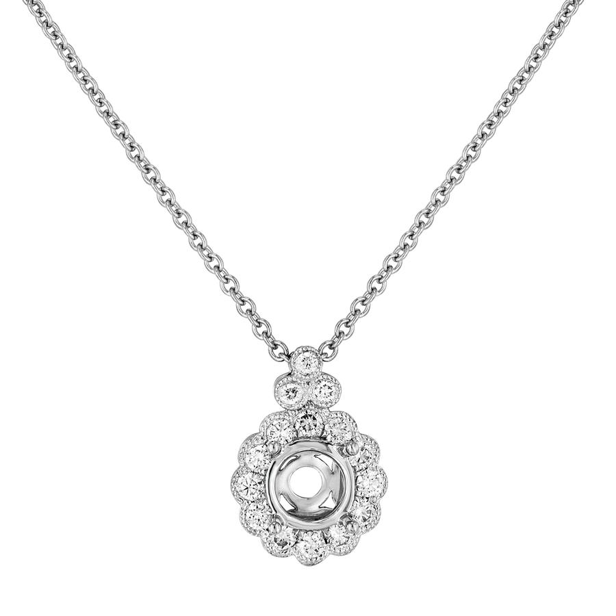 View Bezel Set Round Diamond Pendant with Milgrain Edging.  