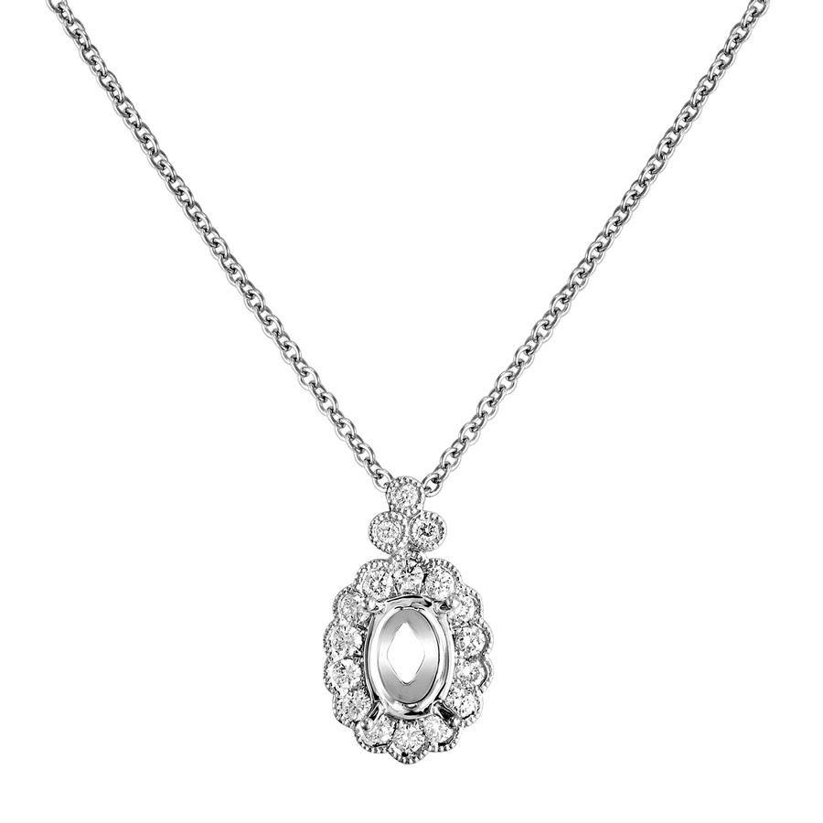 View Bezel Set Round Diamond Pendant with Milgrain Edging For Oval Center