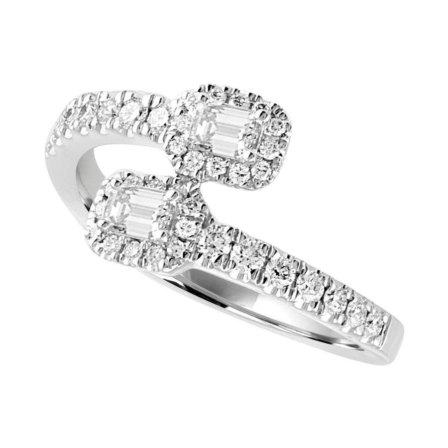 View Emerald Cut & Round Diamond Bypass Ring