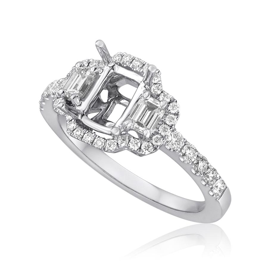 View Three Stone Emerald Cut Diamond Semi Mounting