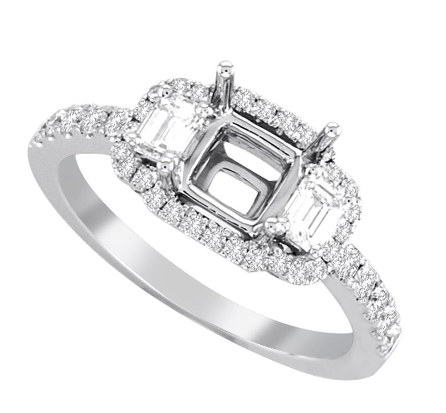 View Three Stone Emerald Cut Diamond Semi Mounting.  