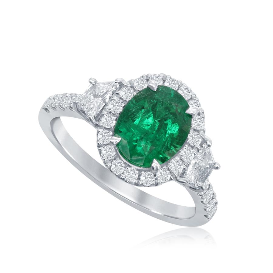 View Oval Emerald Ring with Trapezoid Side stones